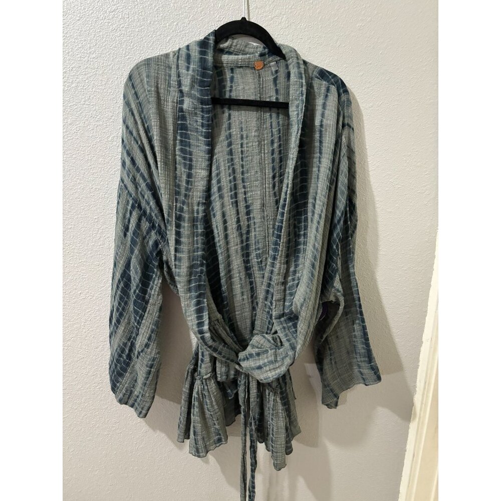 NWT Free People FP Tie Dye Ruffle Kimono Wrap Top Green M-L